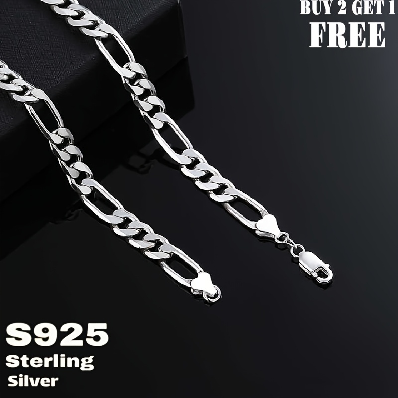 Women's 925 Sterling Silver Figaro Chain Necklace, Retro Style